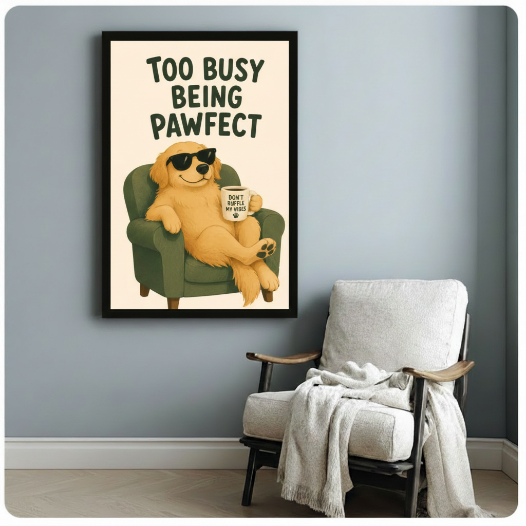 Pawfect Golden Retriever Funny Poster Canvas Art