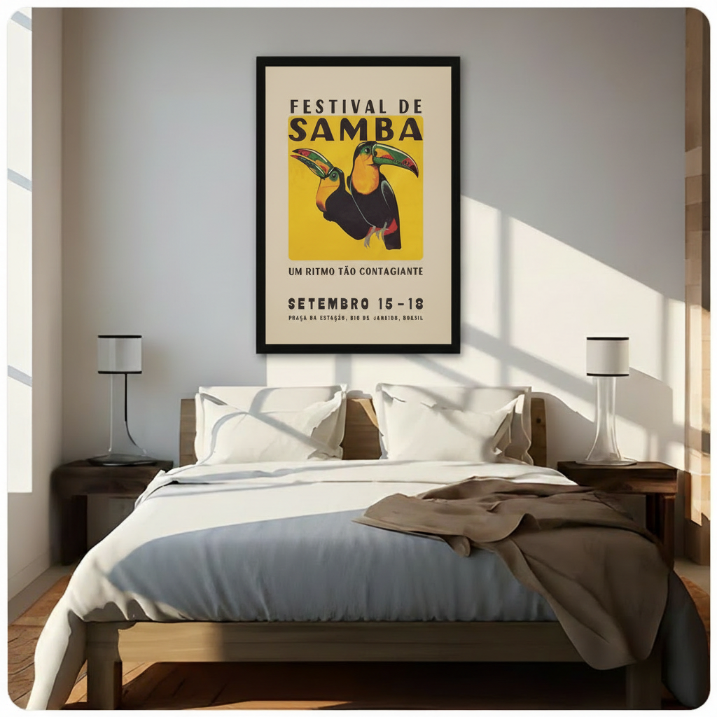 Vintage Samba Festival Toucan Retro Poster Canvas Wall Art