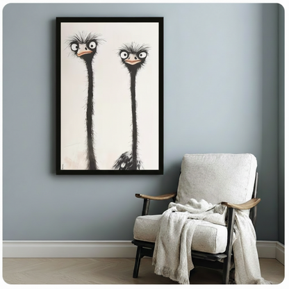 Funny Ostrich Duo Minimalist Ink Canvas Art Wall Art