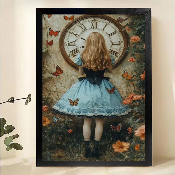 Alice in Wonderland Clock Wall Art - Whimsical Fantasy Print