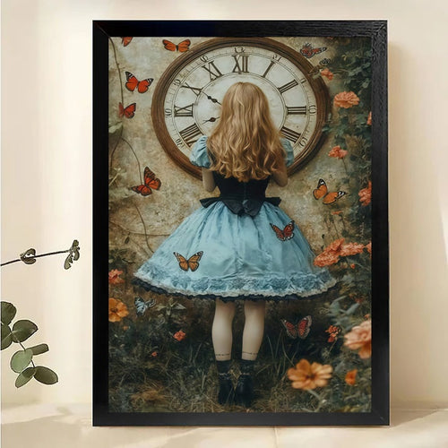 Alice in Wonderland Clock Wall Art - Whimsical Fantasy Print