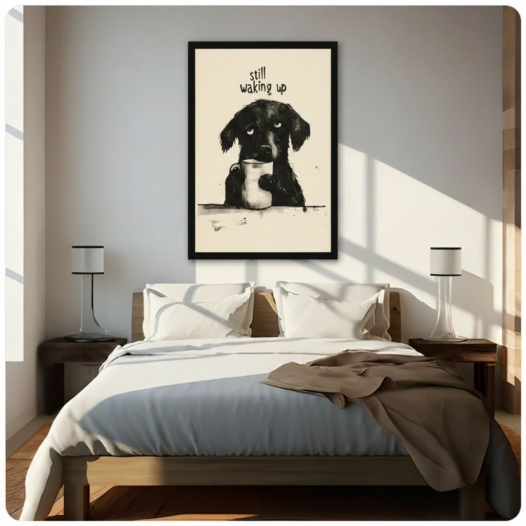 Still Waking Up Puppy Coffee Funny Canvas Print