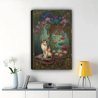 Cat and Koi Fish Art - Art Nouveau Floral Canvas Print