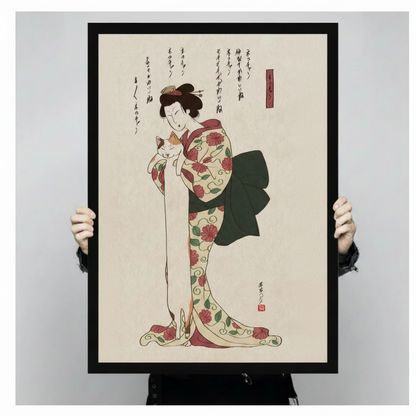 Japanese Ukiyo-e Woman Cat Canvas Art Wall Art