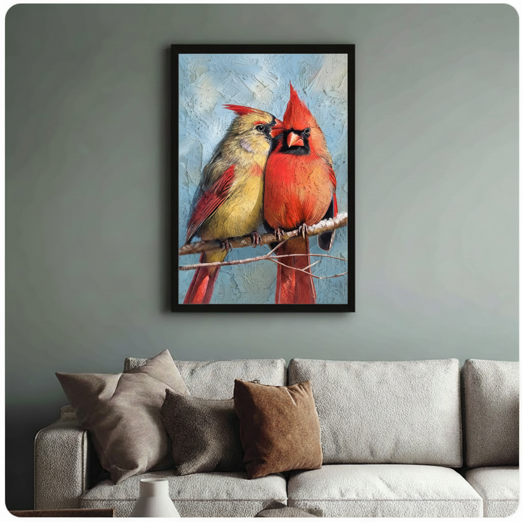 Cardinal Couple Oil Painting Canvas Wall Art