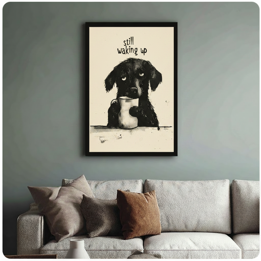 Still Waking Up Puppy Coffee Funny Canvas Print