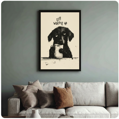 Still Waking Up Puppy Coffee Funny Canvas Print