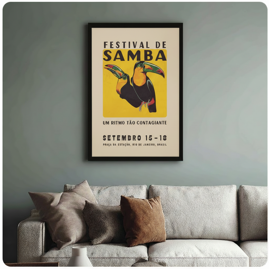 Vintage Samba Festival Toucan Retro Poster Canvas Wall Art