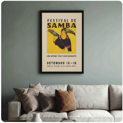 Vintage Samba Festival Toucan Retro Poster Canvas Wall Art