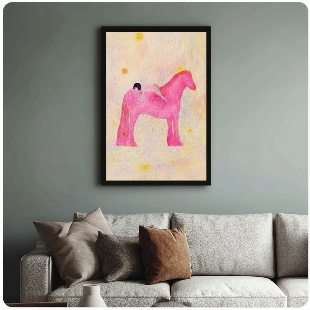 Girl and Pink Horse Dreamy Watercolor Canvas Print