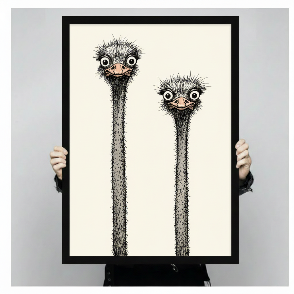 Funny Ostrich Duo Minimalist Ink Canvas Art Wall Art