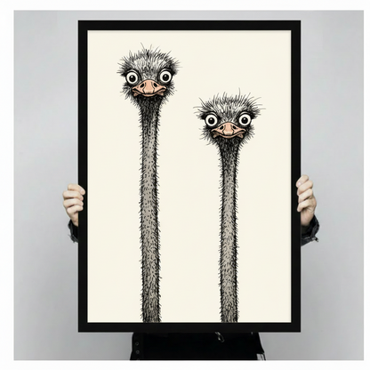 Funny Ostrich Duo Minimalist Ink Canvas Art Wall Art