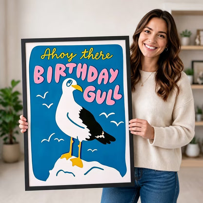 Ahoy There Birthday Gull Retro Canvas Art Wall Art