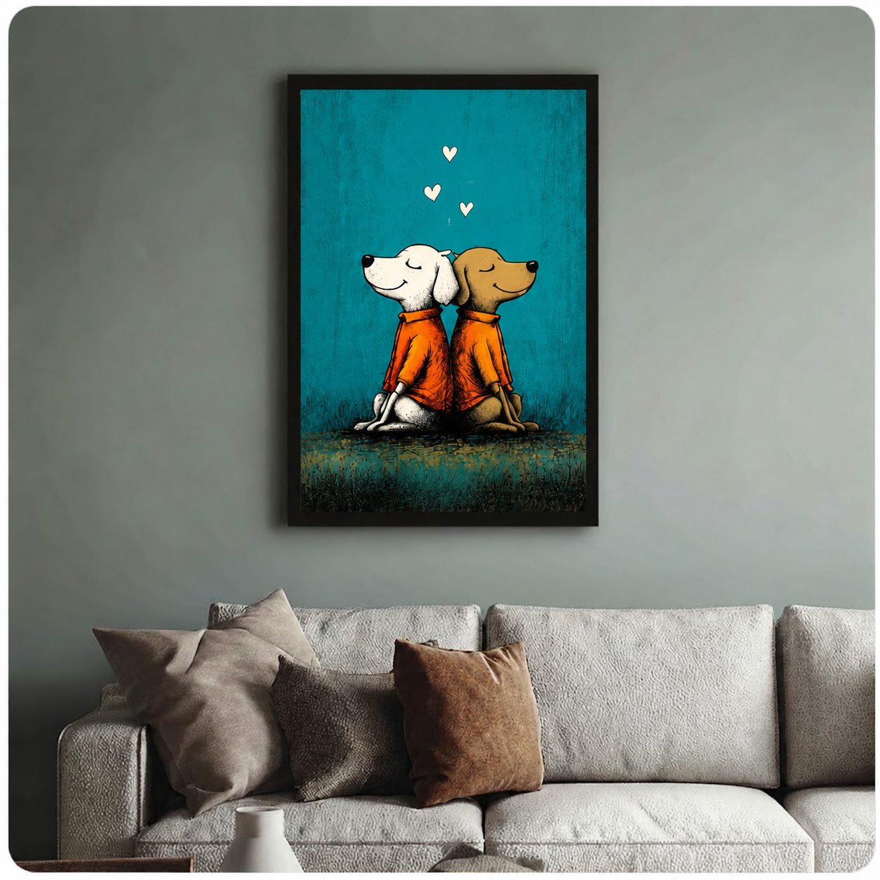 Two Dogs in Love Street Art Canvas Wall Art