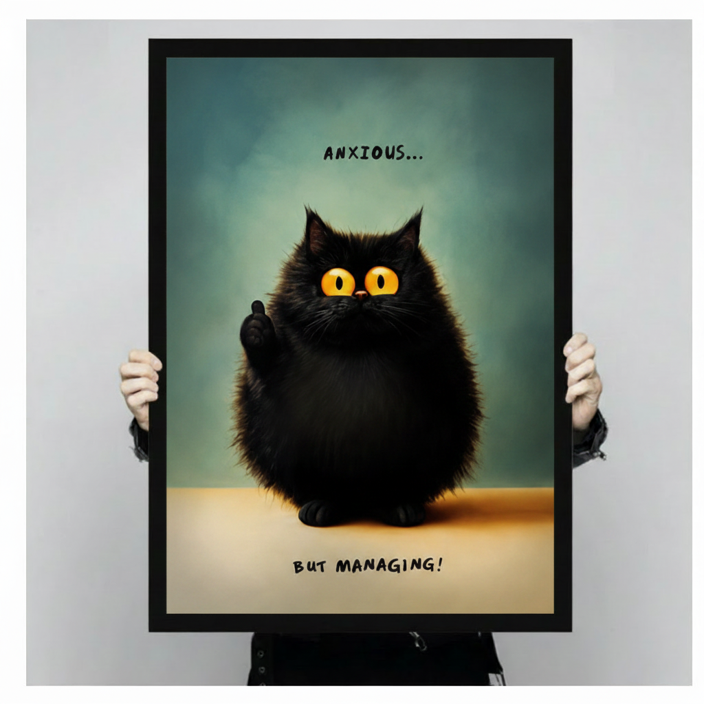 Anxious But Managing Black Cat Canvas Art Wall Art