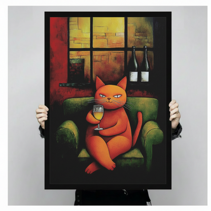 Orange Cat Wine Sofa Expressionist Bold Canvas Print