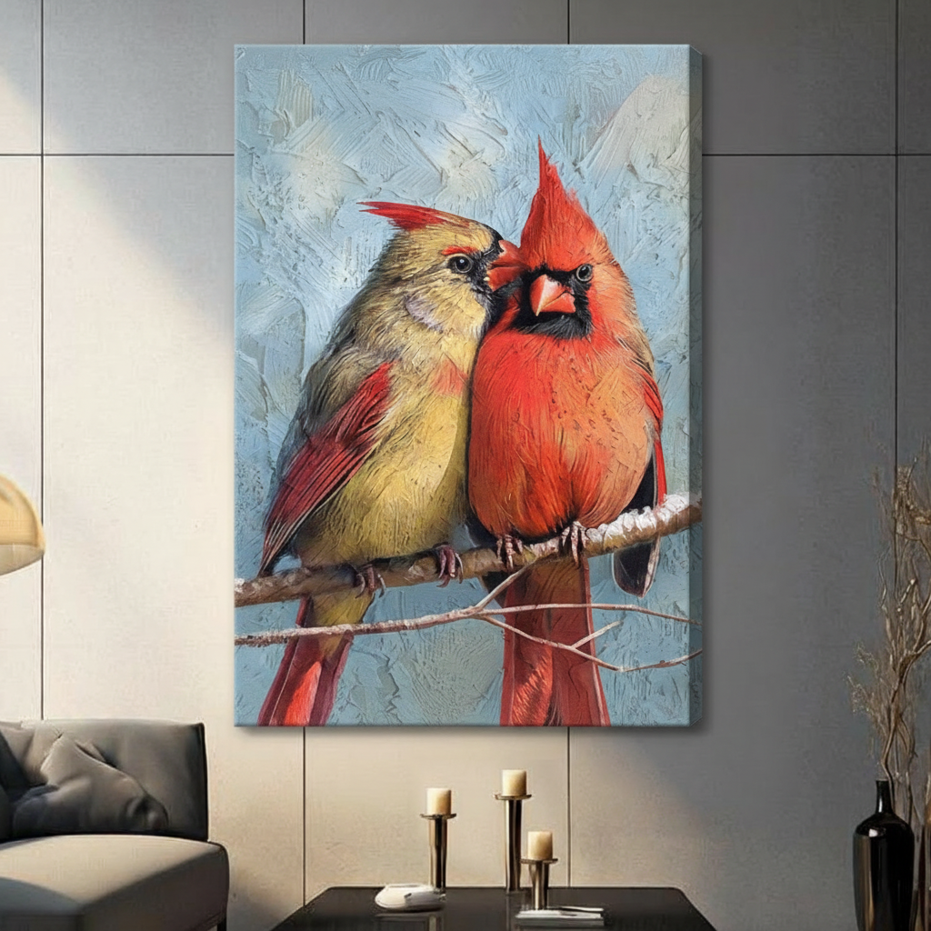 Cardinal Couple Oil Painting Canvas Wall Art