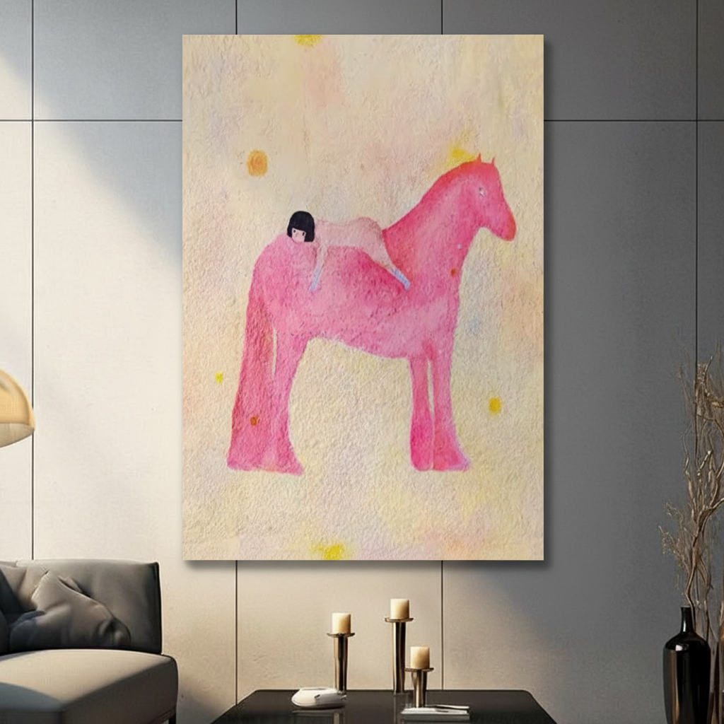 Girl and Pink Horse Dreamy Watercolor Canvas Print