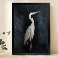 Great Blue Heron Portrait Wall Art - Dark Moody Textured Oil Painting Canvas Print