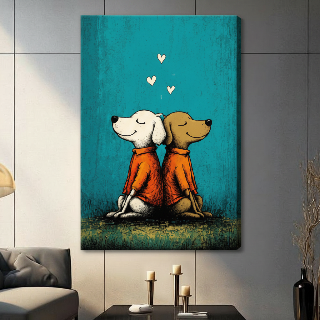 Two Dogs in Love Street Art Canvas Wall Art