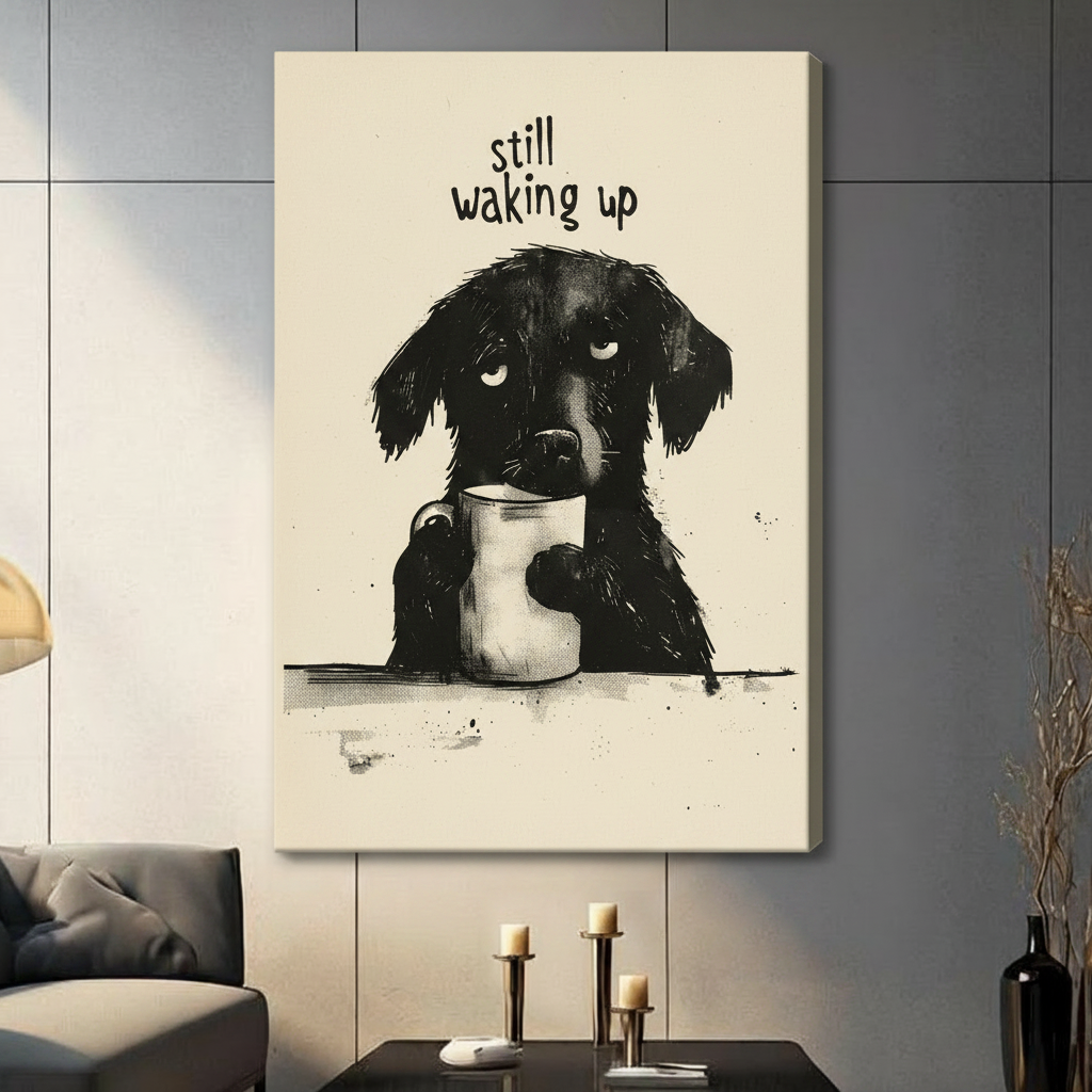 Still Waking Up Puppy Coffee Funny Canvas Print