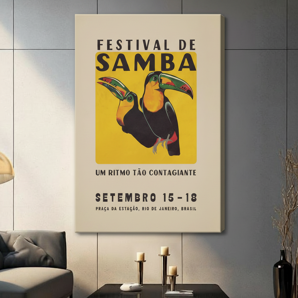 Vintage Samba Festival Toucan Retro Poster Canvas Wall Art