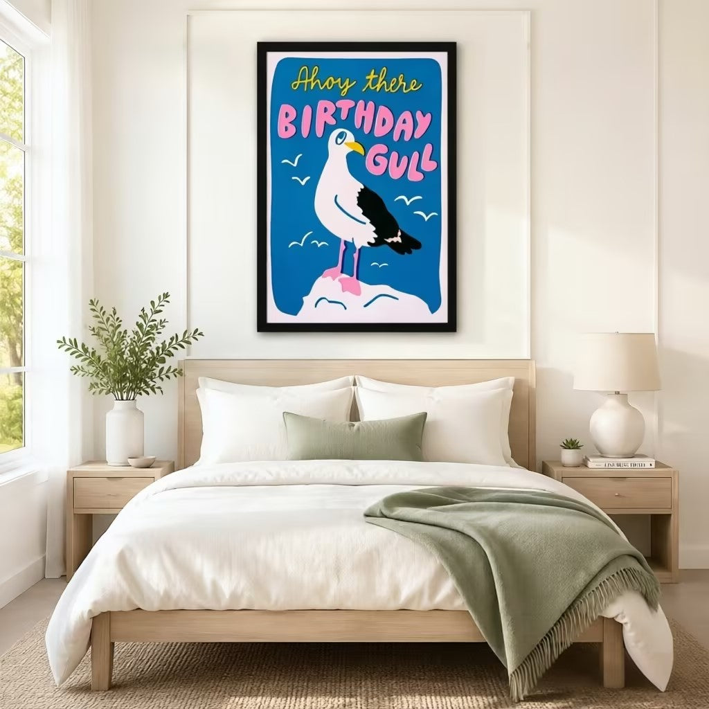 Ahoy There Birthday Gull Retro Canvas Art Wall Art