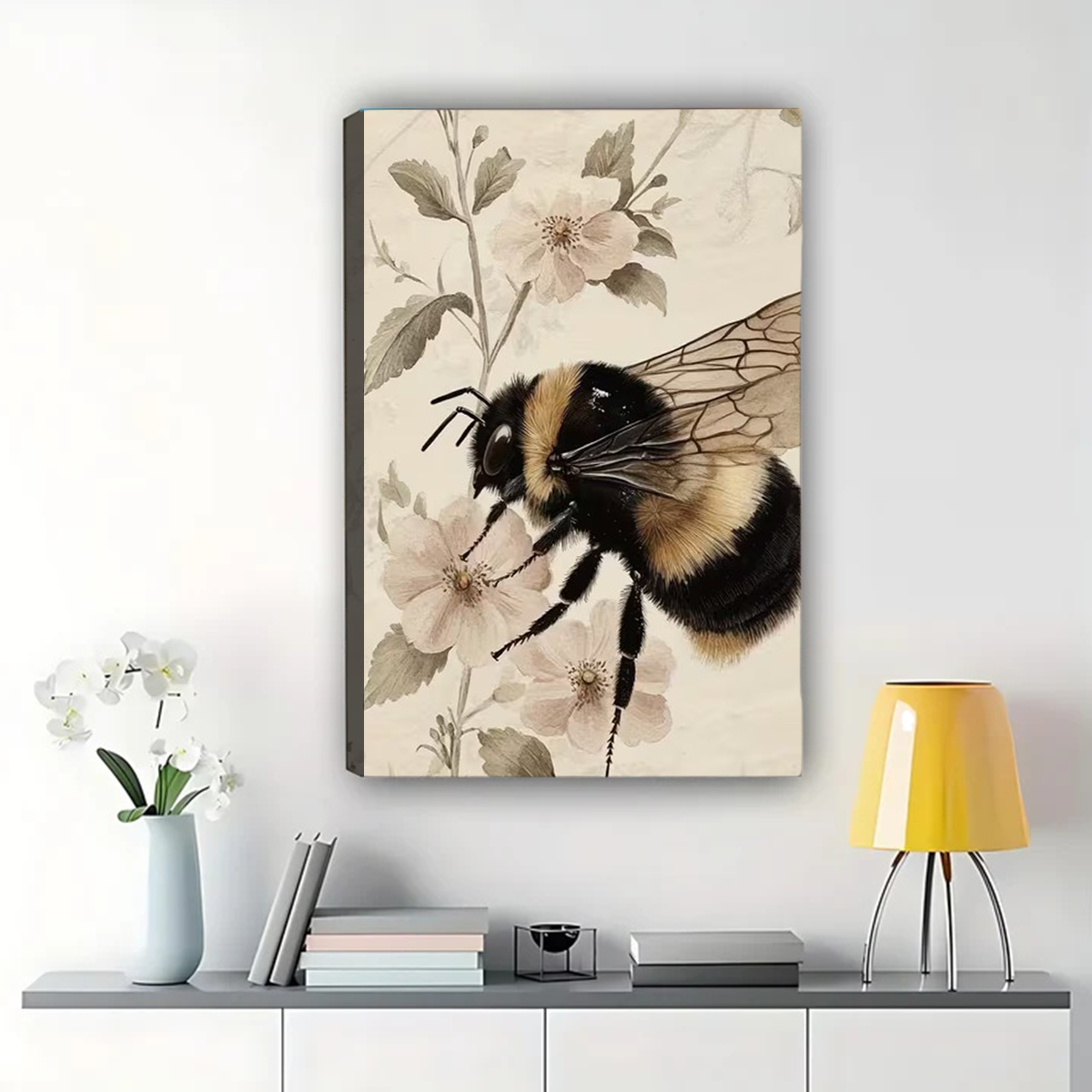 VVintage Bumblebee Botanical Art Print – Nature Wall Decor Canvas Wall Art
