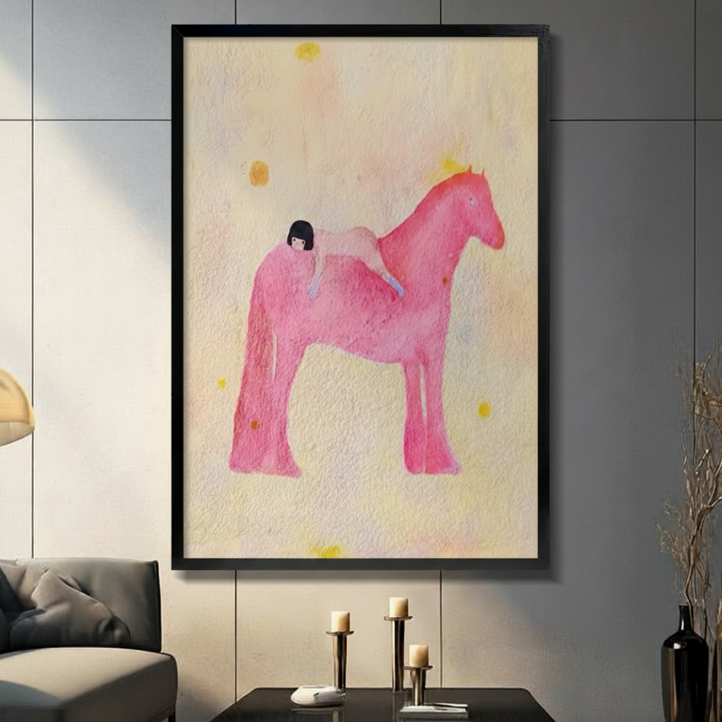 Girl and Pink Horse Dreamy Watercolor Canvas Print