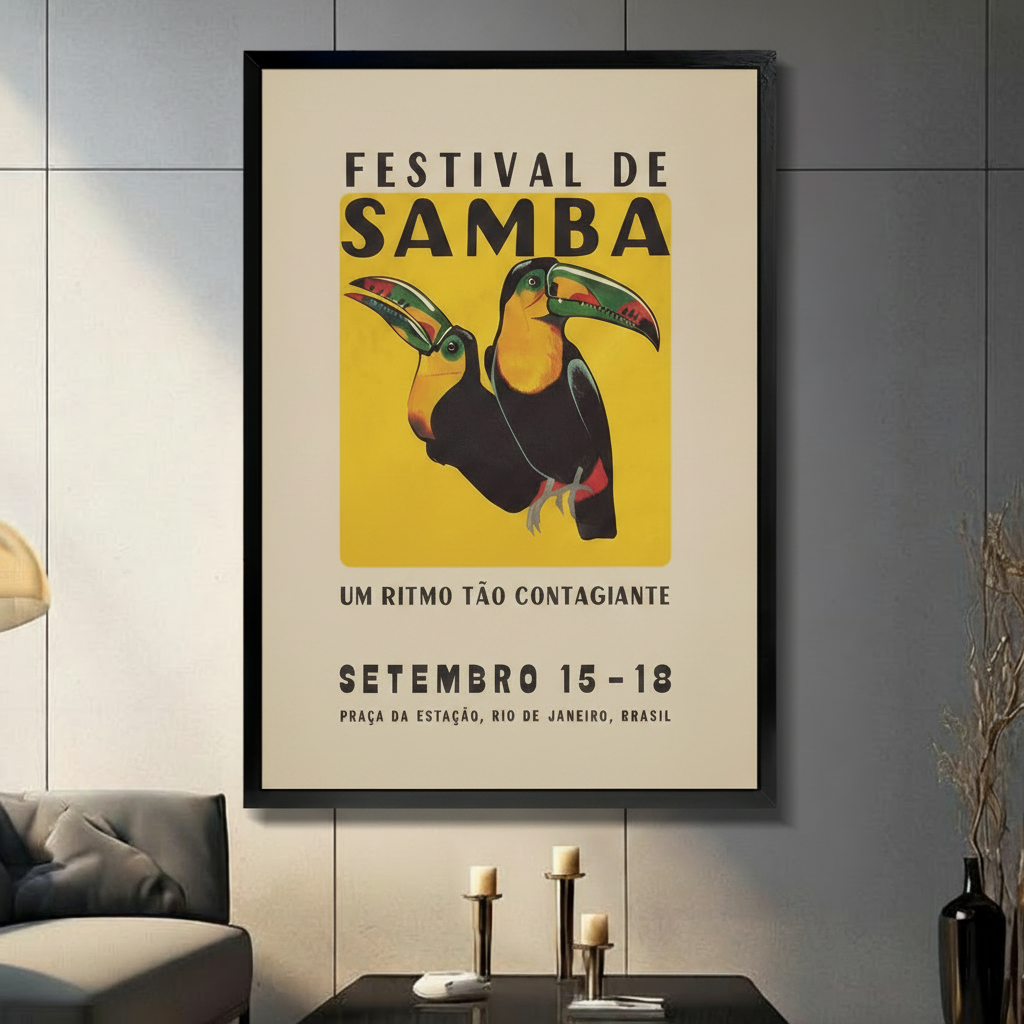 Vintage Samba Festival Toucan Retro Poster Canvas Wall Art