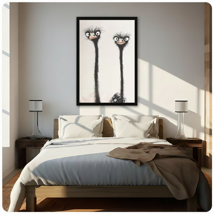 Funny Ostrich Duo Minimalist Ink Canvas Art Wall Art