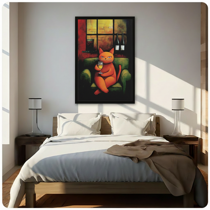 Orange Cat Wine Sofa Expressionist Bold Canvas Print