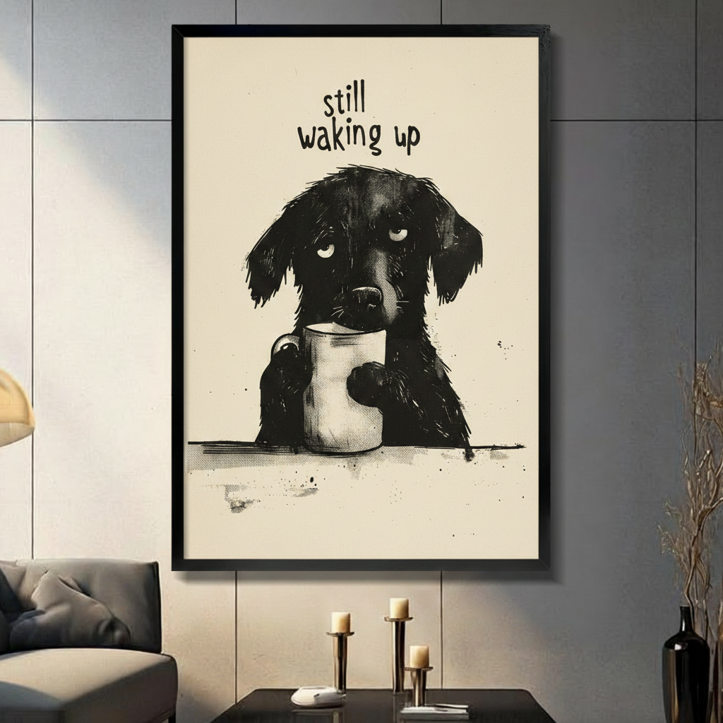 Still Waking Up Puppy Coffee Funny Canvas Print