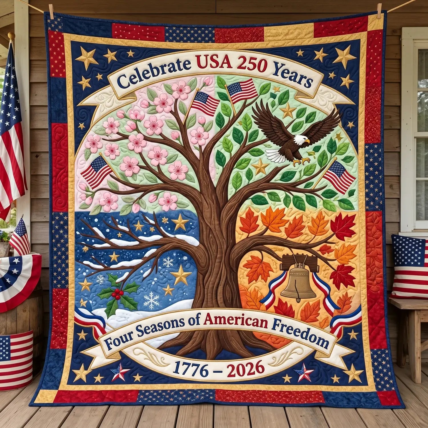 4 Seasons Of American Freedom Quilt Blanket