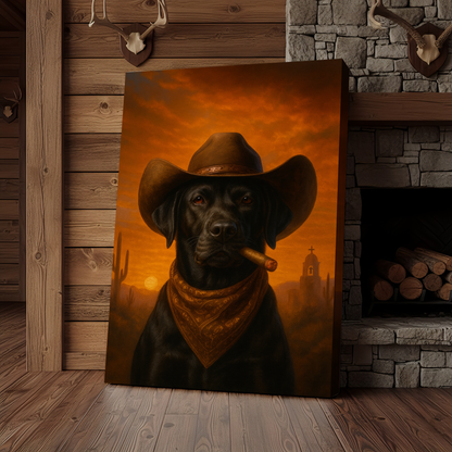 Dog Cowboy Sunset 3D Wrapped Canvas Wall Art