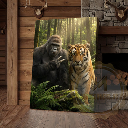 Jungle Wildlife Canvas Wall Art - Gorilla Tiger Friendship Forest Print