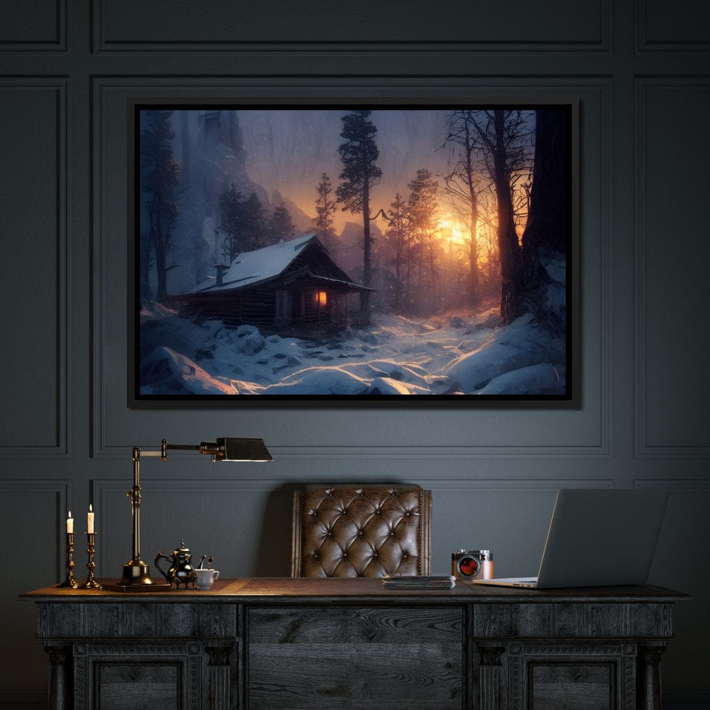 Warm Cabin Covered in Snow Canvas Wall Art