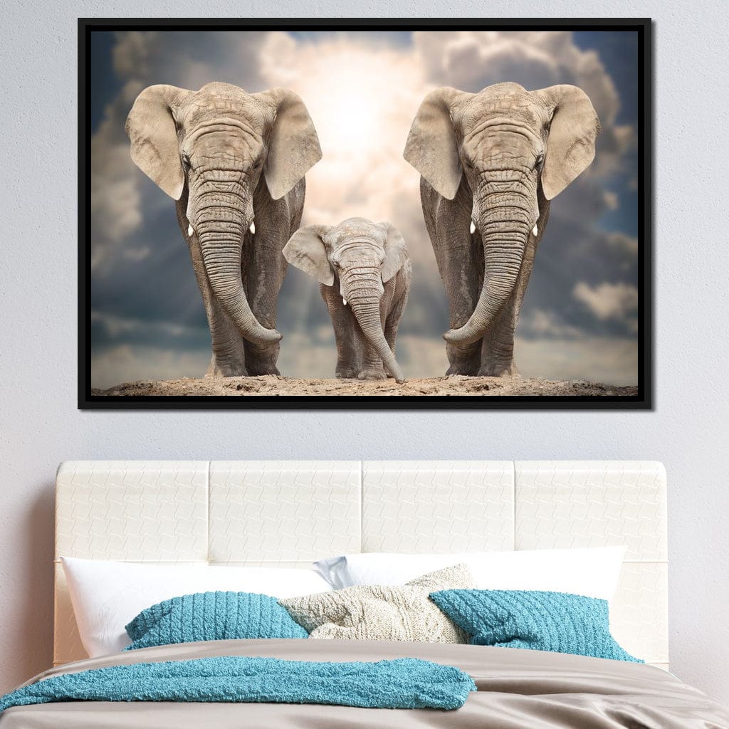 Elephant Family Under the Sun Canvas Wall Art