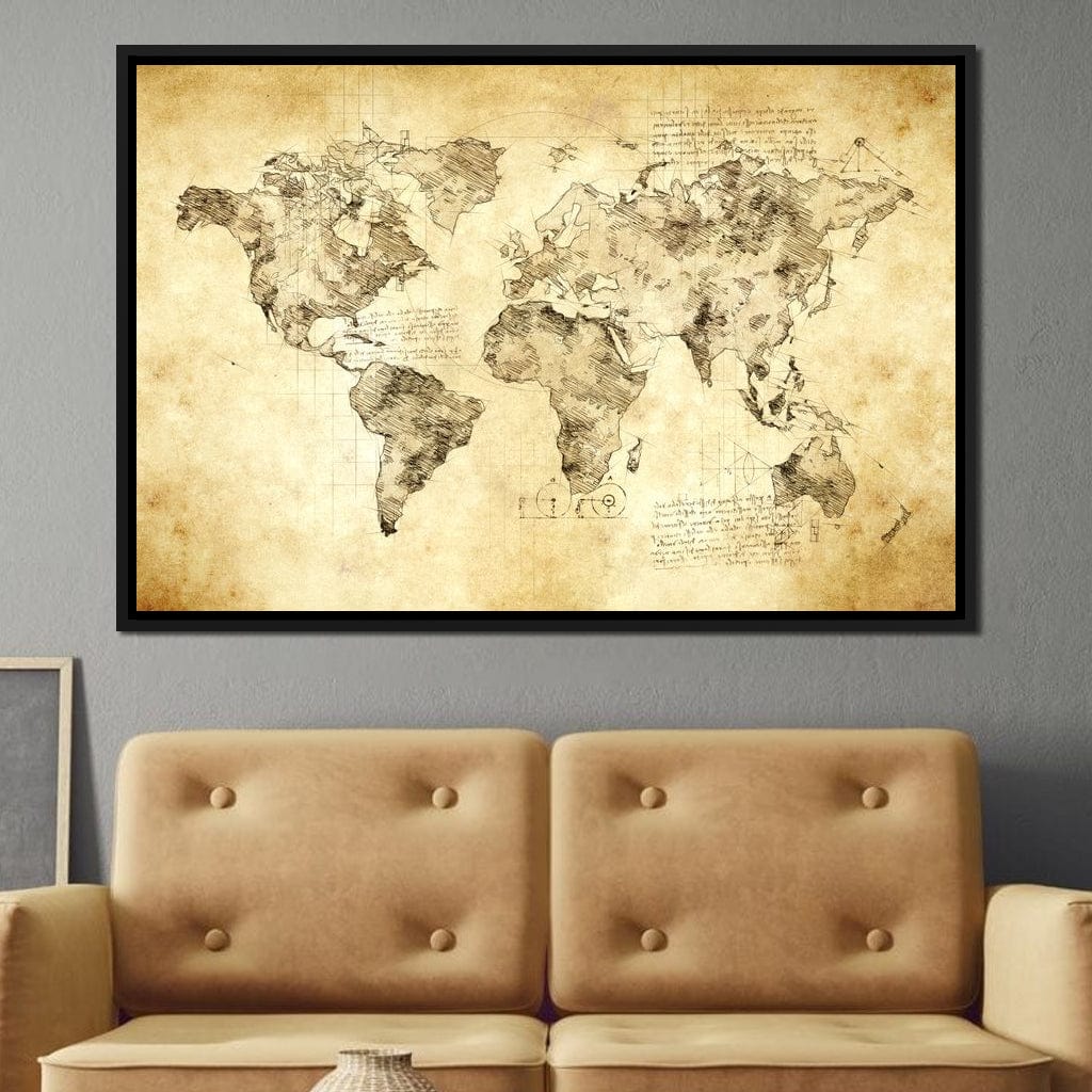World Map Da Vinci - Mateo Canvas Wall Art