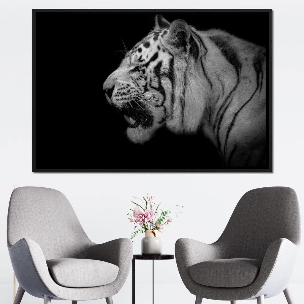 Black and White Tiger Profile Canvas Wall Art