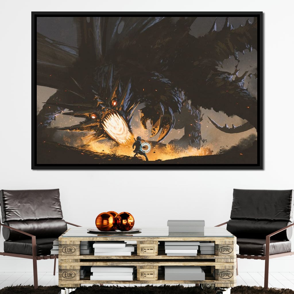 Dark Dragon Clash Canvas Wall Art
