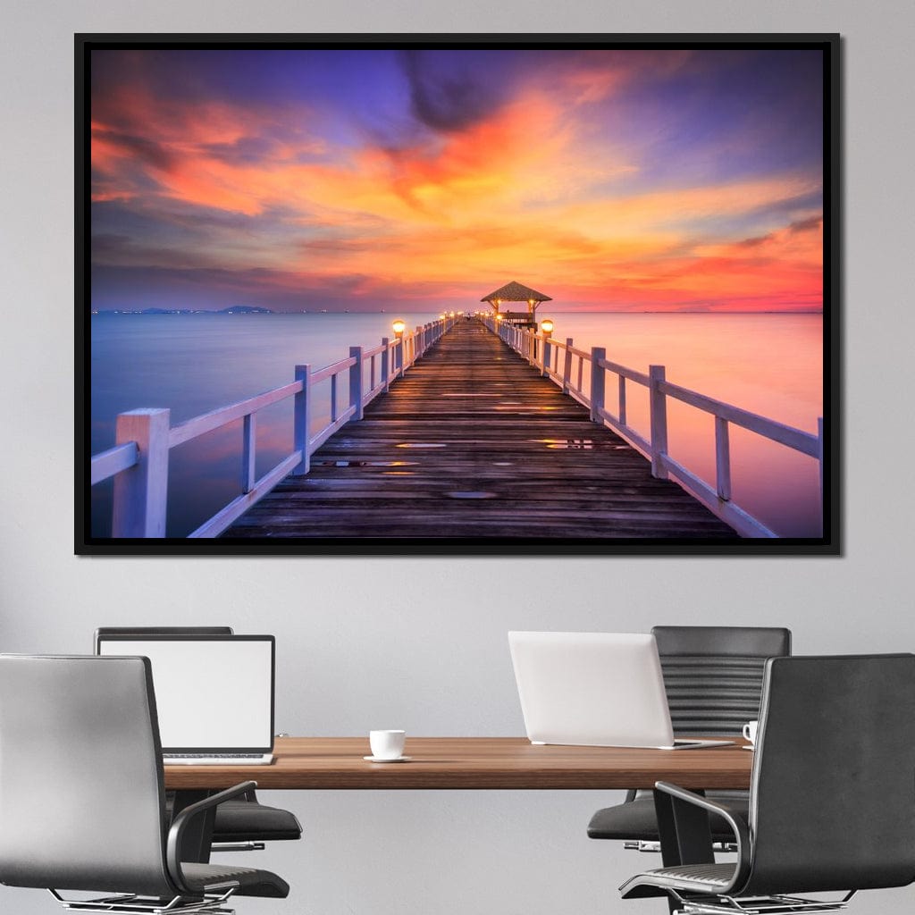 Celebrated Pier Pink Sunset Canvas Wall Art