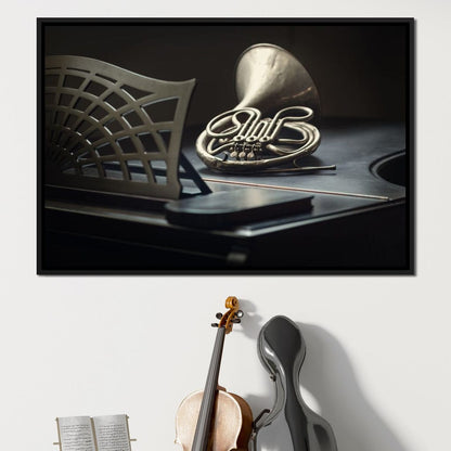French Horn on the Grand Piano Canvas Wall Art