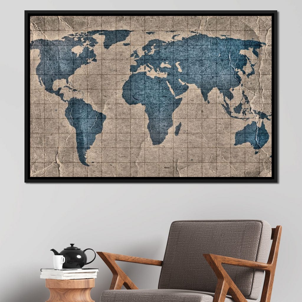 Blue Lands World Map Canvas Wall Art