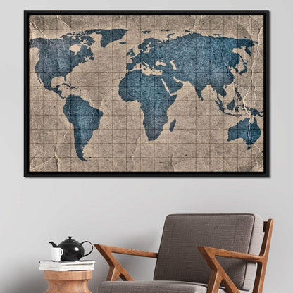 Blue Lands World Map Canvas Wall Art