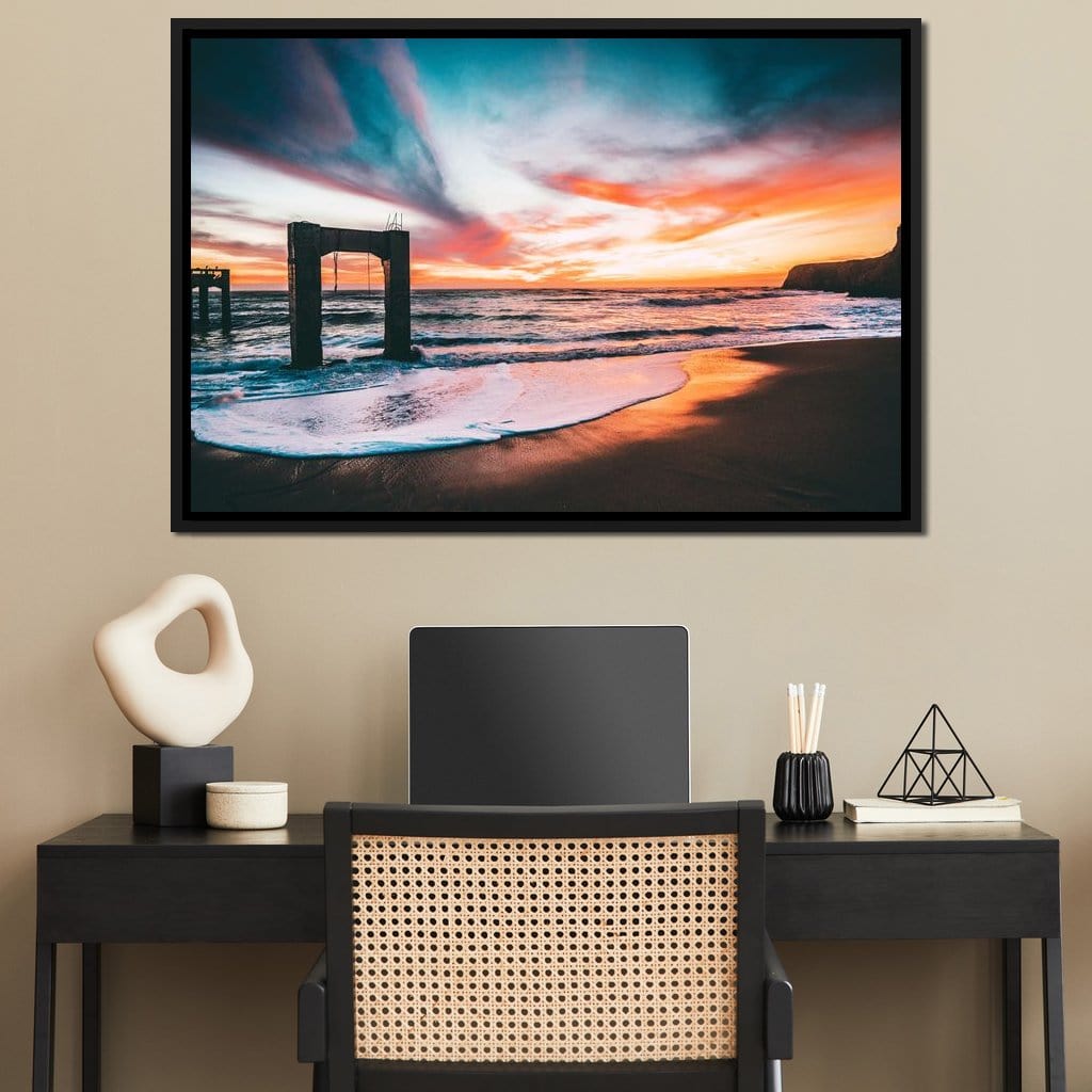 Beach Sunset Old Pier Canvas Wall Art
