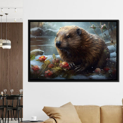 Winter Beaver Canvas Wall Art