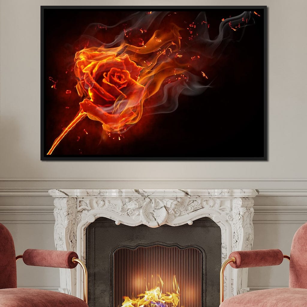 Rose on Fire Canvas Wall Art