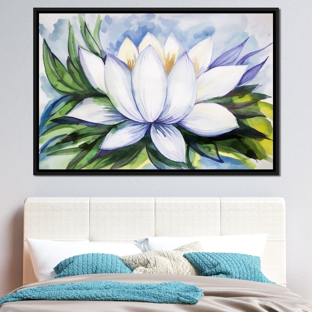 White Lotus Flower Canvas Wall Art