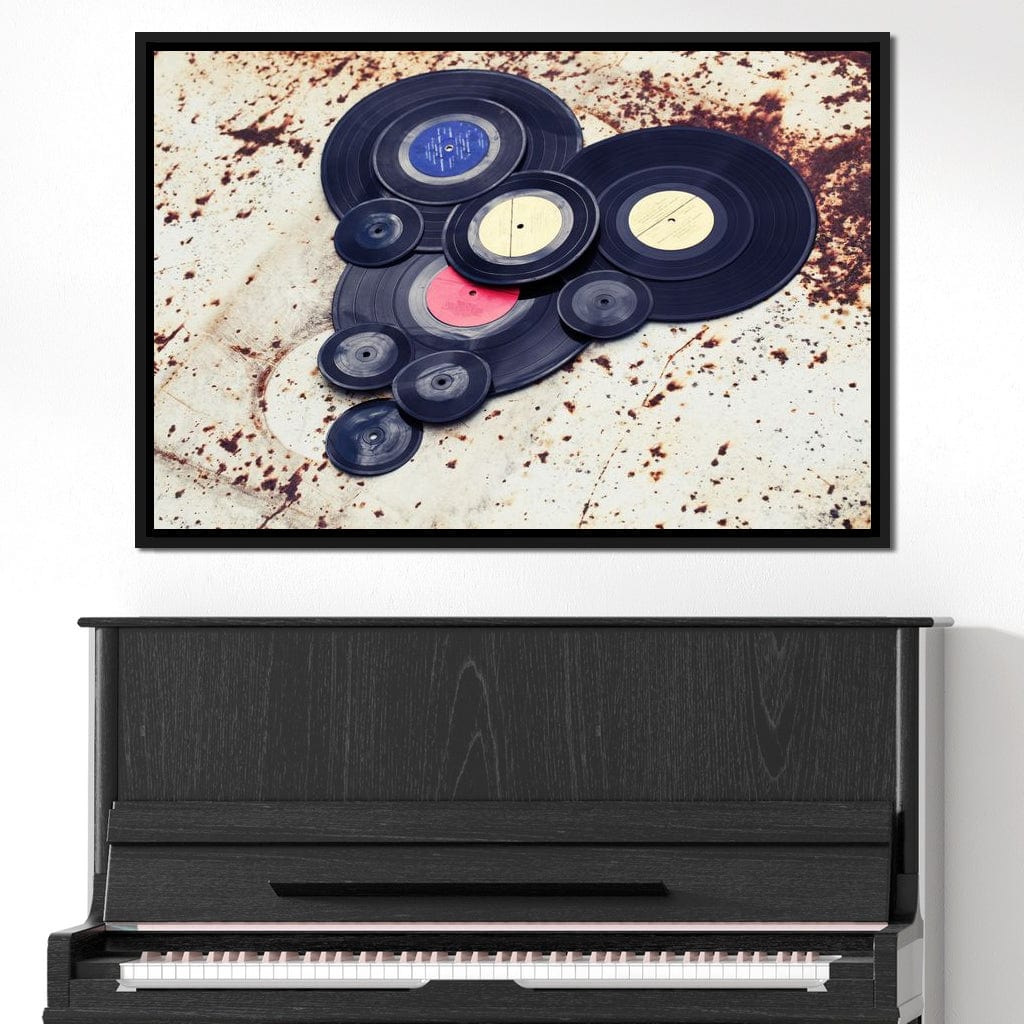 Heart Shaped Vinyl Records Canvas Wall Art